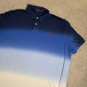 Polo Ralph Lauren XXL Ombre Gradient Blue Polo Shirt Short Sleeve 100% Cotton